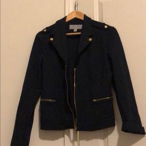 Blue Jacket with gold zippers and buttons